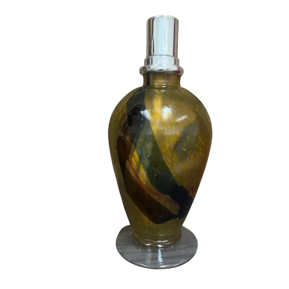 Vtg Murano Art Glass Oil Lamp Hand Blown Abstract Swirl Fused Murrina Seal